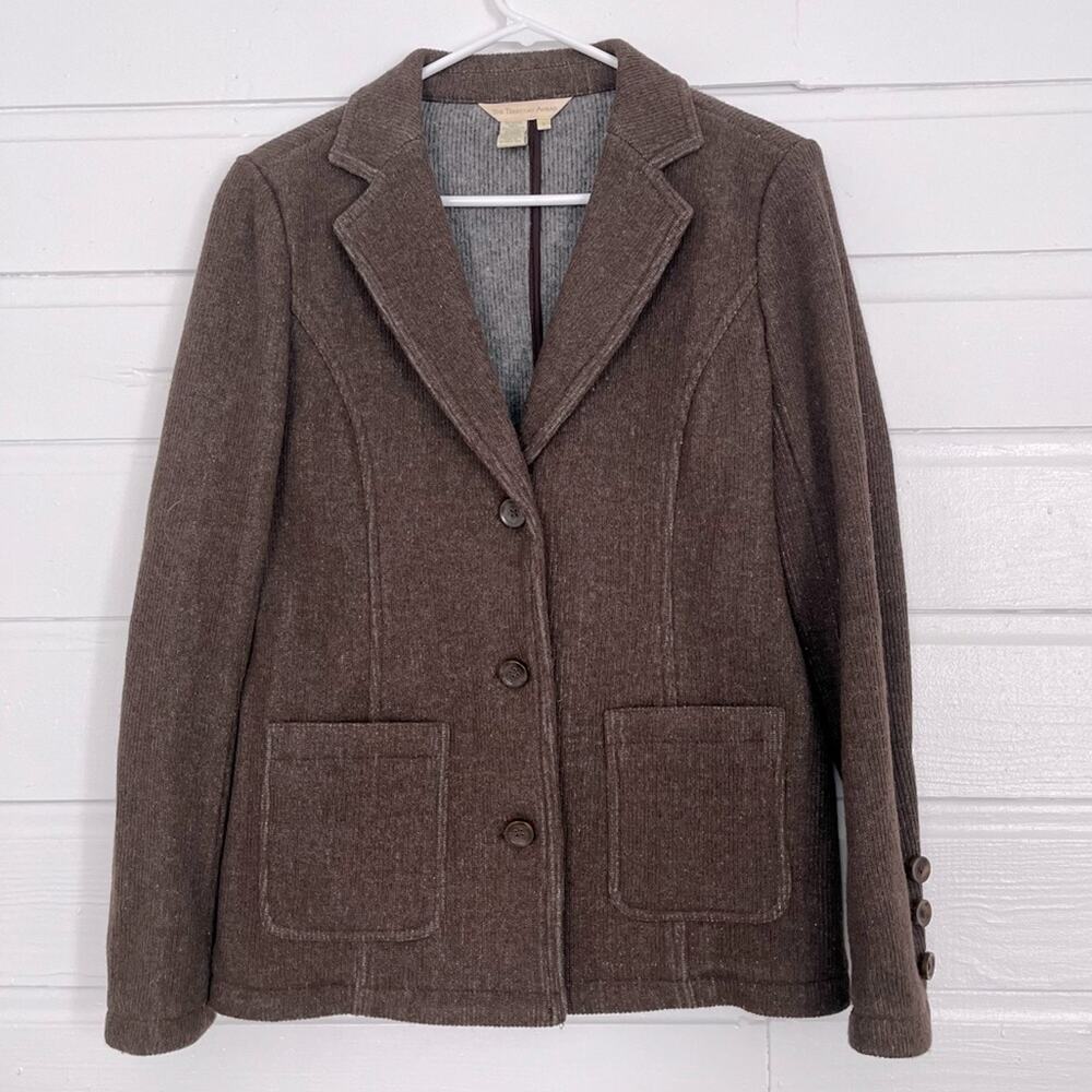 Vintage 70s Style Brown Knit Blazer Sweater The Territory Ahead Size Small Gray